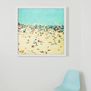 Large Oversize Art // Beach Photography // Aerial beach Photography // Turquoise Teal Print // Coney Island Beach // Beach People image 4