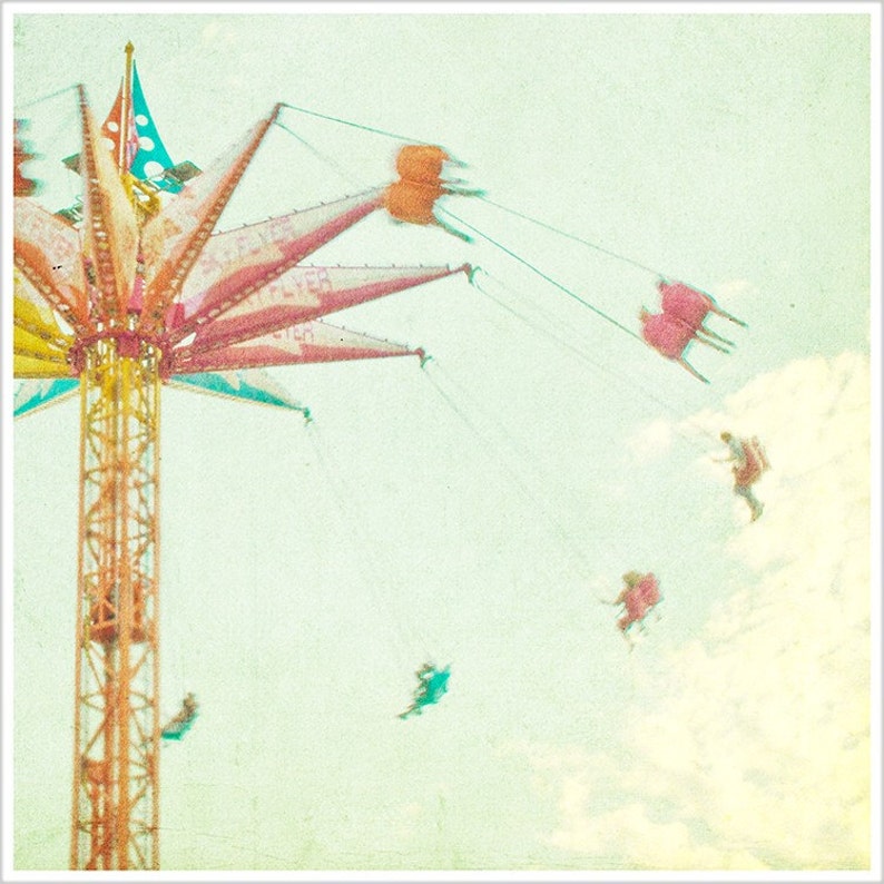 Nostalgic Carnival Photography Coney Island // Boardwalk Theme Park Carnival // Pastel Art Print // Boardwalk // Square Format Sky Flyer image 2