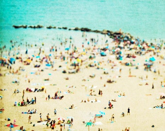 Coney Island Print, Beach Print, Coney Island Photography, Beach People, Turquoise, Teal, "Coney Island Beach II", 10x10