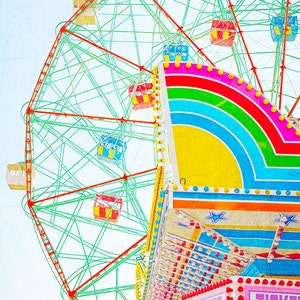 Nursery and Kids room Decor // Wonder Wheel Coney Island // Large Oversized Print // Bright Yellow Pink Turquoise & Blue Thrills image 1