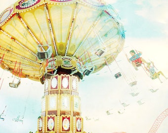 Ride the Sky Nostalgic Boardwalk Print // Oversize Pastel Art // Extra Large Photography // Pastel Prints // Golden Sunshine & Carnival Ride