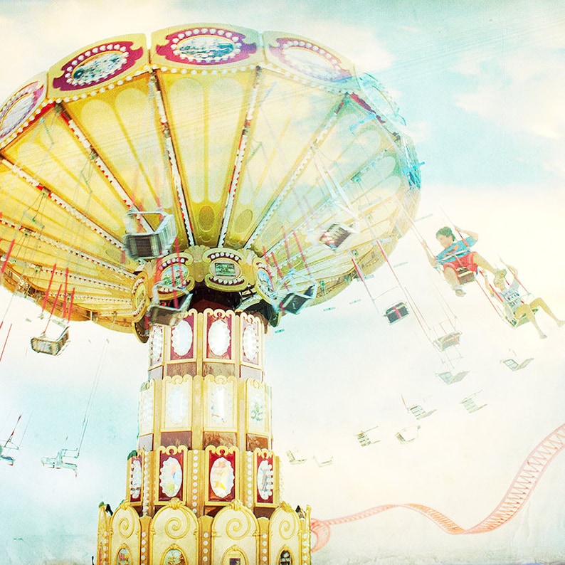 Nostalgic Carnival Fine Art Print // Ride The Sky Carnival Photography for a Modern home // Kids Room Art // Pastel Print Carousel image 2