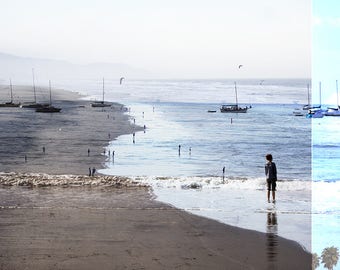 Art Photography // Large Beach Photography // Oceanside Art Print // Blue & Sand Print // Beach People Santa Monica // Beach Collage III