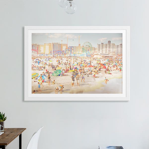 Colorful Beach Photography // Large Beach Photography // Beach People // Crowded Beach Print for a Modern Home // Brooklyn Beach Art Print