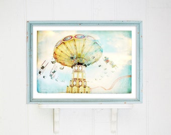 Boardwalk Carousel Carnival Photography // Extra Large Art Print // Pastel watercolor look Carnival Ride at Coney Island Brooklyn // Ride