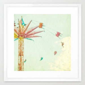 Nostalgic Carnival Photography Coney Island // Boardwalk Theme Park Carnival // Pastel Art Print // Boardwalk // Square Format Sky Flyer image 3