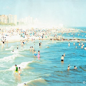 Large Beach Photography // Coney Island Beach Photography // Oversize Art // Crowded Beach Prints, Living Room Art - &quot;Peeps Dips&quot;