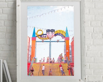 Carnival Theme Art Prints // Coney Island Theme Park Photography // Nursery Decor & Kids Room Art // Orange Red, Pink, Blue - "Tillie Gate"