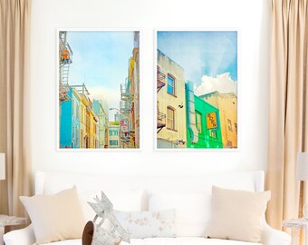 San Francisco Streets // SET OF 2 Large Photography Prints // California Art with a Pop of Kelly Green for a Large Wall // Photography Gift