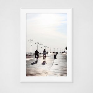 Coney Island Boardwalk Fine Art Photography Couple Biking the Boardwalk // Large Framed Prints // Beach Photography Art Print