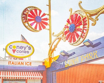 Large Wall Art, Coney Island Art, Large Nursery Art, Carnival Photography, Coney Island Italian Ices, Colorful Print - "Coney's Cones"