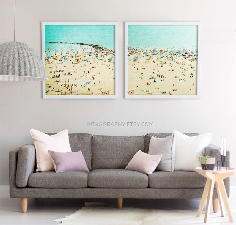 Large Fine Art Diptych Photography // Aerial Beach Photography for Modern Home // Coney Island Beach Diptych // SET OF TWO Beach Prints image 5