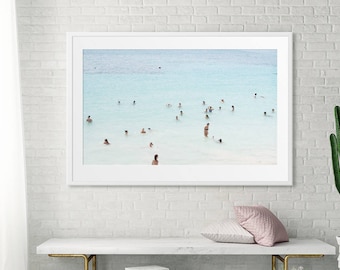 Large Oversize Art // Beach Photography // Aerial Beach Photography // Turquoise Teal Print // Mexico Beach // Beach People Oceanside Print