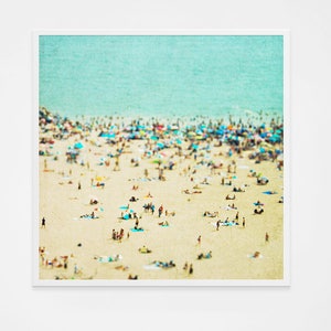 Large Oversize Art // Beach Photography // Aerial beach Photography // Turquoise Teal Print // Coney Island Beach // Beach People image 2