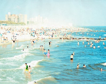 Jasnoniebieski turkusowy nadruk plażowy // Duża fotografia plażowa // Kolorowa sztuka ścienna do salonu // Wydruk fotografii plażowej // Sztuka ścienna plażowa