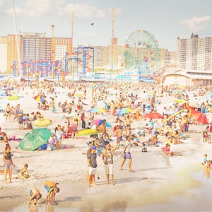 Colorful Beach Photography // Beach Photography // Coney Island Beach Brooklyn // Beach People Print // Oceanside New York Peeps Dips 3 image 1