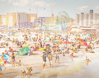 Colorful Beach Photography // Beach Photography // Coney Island Beach Brooklyn // Beach People Print // Oceanside New York  - Peeps Dips 3