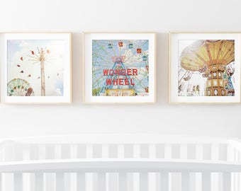 Kids Room Art Prints Set // Wonder Wheel// Nursery Art // Prints for Colorful Kids Room// Carnival Dreams Print Set Kids Room  SET OF 3