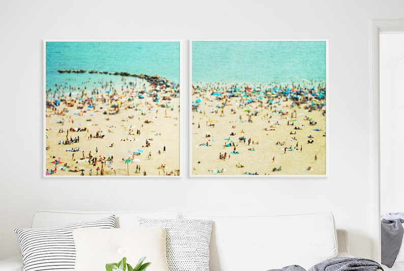 Large Fine Art Diptych Photography // Aerial Beach Photography for Modern Home // Coney Island Beach Diptych // SET OF TWO Beach Prints image 2