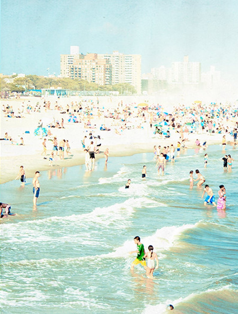 Oversize Art Large Beach Photography Diptych // Set of TWO Beach Prints // Large Scale Art for a modern home // Coney Island Peeps Dips image 2