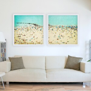 Large Aerial Beach Photography Wall Art // Beach People Photography // Coney Island Beach Print // Large Beach Prints, Beach People Print image 3