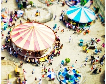 Large Scale Carousel Print // Coney Island Aerial Photography // Large Wall Art for A Colorful Carnival Themed Nursery or Bright Kid's Room