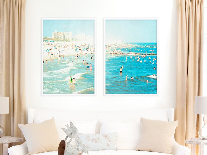 Oversize Art Large Beach Photography Diptych // Set of TWO Beach Prints // Large Scale Art for a modern home // Coney Island Peeps Dips image 4