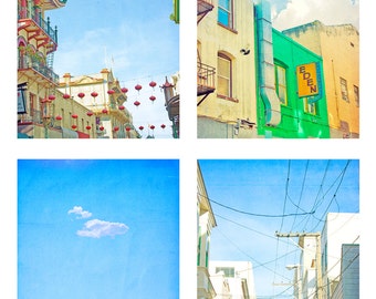 San Franciso Wall Art // San Francisco Art Collection // Photography Set of Four Prints 8x12 ea. // Turquoise, Blue // SF Streets