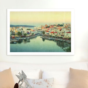 Greek Ocean Village // Oversize Wall Art // Extra Large Photography Print // Greece Fishing Village Island of Crete // Travel Photography image 1