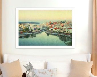 Greek Ocean Village // Oversize Wall Art // Extra Large Photography Print // Greece Fishing Village Island of Crete // Travel Photography