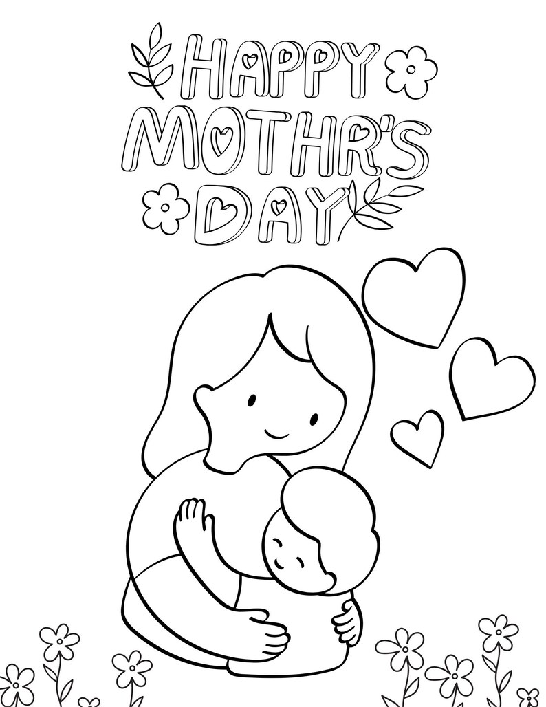 Super Cute Mother’s Day Coloring Sheets | 5-page Printable PDF | Kid ...