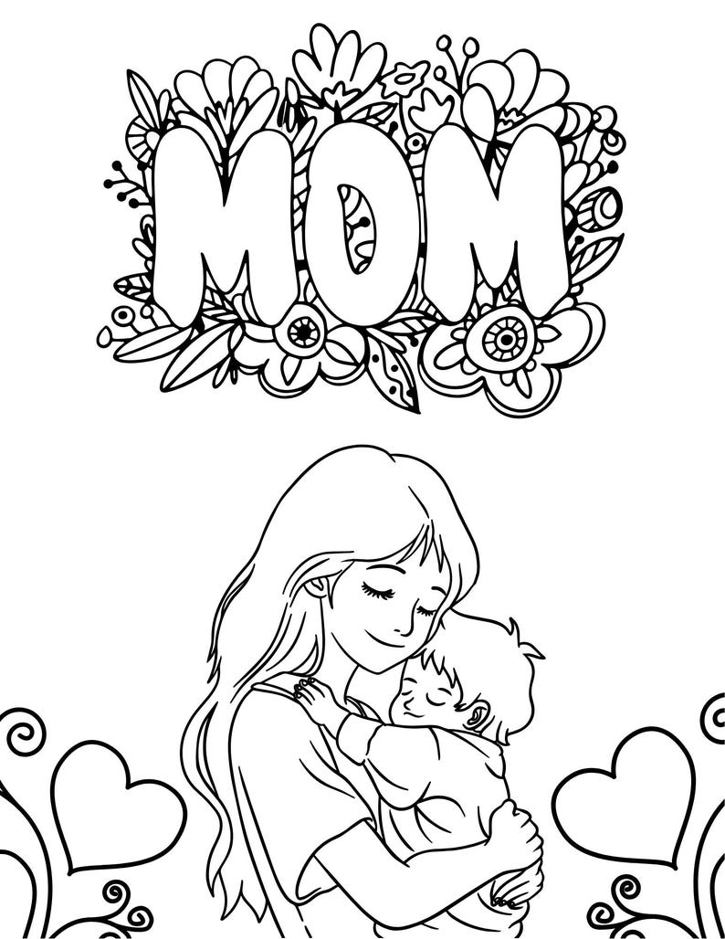 Super Cute Mother’s Day Coloring Sheets | 5-page Printable PDF | Kid ...