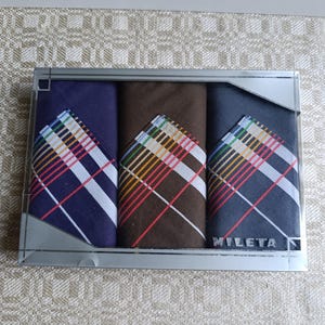 Elegant Trio of Cotton Handkerchiefs for Men from MILETA CZECHOSLOVAKIA, Ready to USE of Gift.Classic Men&#39;s Cotton Handkerchiefs Set.