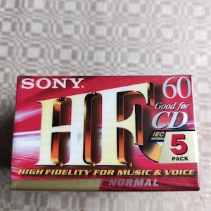 New, sealed audio cassette 5 pcs SONY C-60HFC  HIGH FIDELITY for Music & Voice. Position Made in Mexico.80-90s , For Collectors.