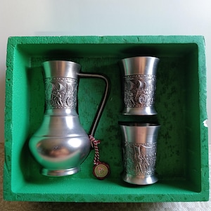 Exquisite Pewter wine Set - Vintage Décor from Austria.Medieval Hunting Decor,Tin Anniversary Gift.Vintage Set for Water or Wine.NEW.NEW.NEW