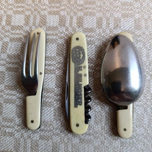 Solingen Travel Cutlery Set in Case,3 Piece Stainless Steel Knife Fork Spoon, Compact Pocket Picnic Tourist Mid Century Portable Flatware.