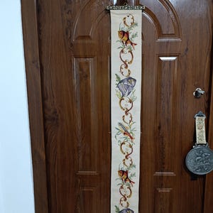 Vintage Estate Needlepoint Bell Pull with Bell Wall Hanging with Bronze Hardware. Embroidered fish.Decorative Hardware.Made in Austria 1960s
