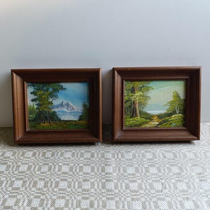 Encantadora pintura vintage pintada a mano "NATURALEZA AUSTRIACA". Montañas de los ALPES, colinas y bosques. Decoración de pared de un artista austriaco de los años 70.