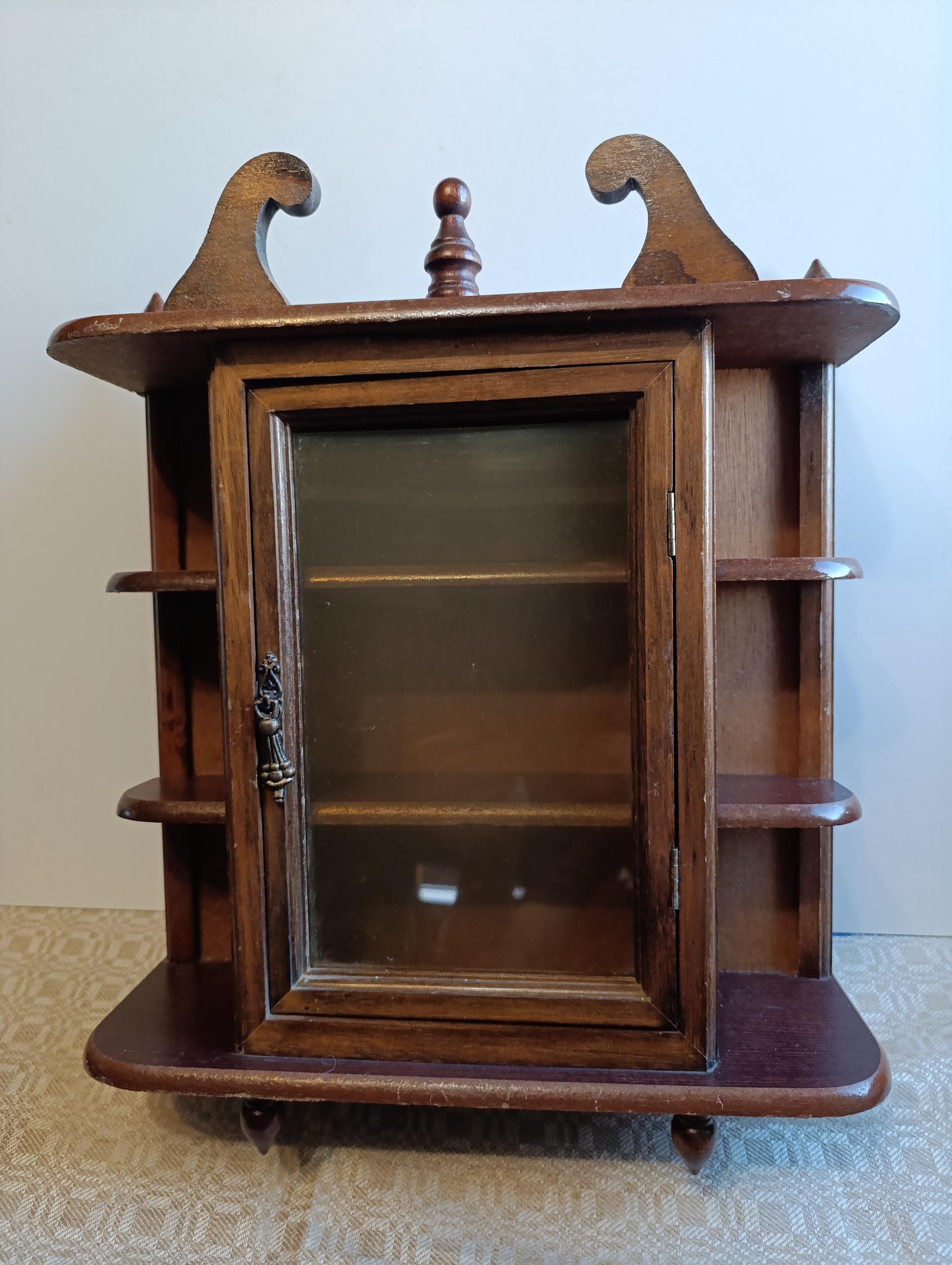 Vintage Wooden Curio Cabinet .wall Hanging Display Case for