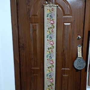 Vintage, Extra Long, Estate Needlepoint Bell Pull with Bell Wall Hanging with Bronze Hardware, FLORAL TAPESTRY Decorative Hardware. AUSTRIA.