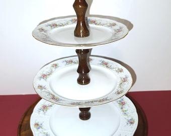 Support à gâteau en céramique à 3 niveaux, porcelaine rétro Bohême Thoune Carlsbad, tour à desserts pour petits gâteaux ou présentoirs de fruits, cadeau de la Saint-Valentin