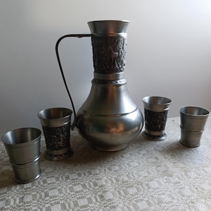 Exquisite German Pewter Wine Set-Vintage Decor from W.Germany.Chic Tin Anniversary Gift - Vintage Wine Decanter Set from West Germany.