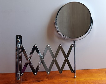 Espejo de pared plegable estilo acordeón vintage, espejo de tijera extensible cromado, espejo de afeitar de doble cara con aumento, tocador retráctil.