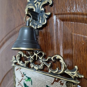 Vintage Estate Needlepoint Bell Pull with Bell Wall Hanging with Bronze Hardware, FLORAL TAPESTRY Decorative Hardware.Made in Austria 50-60s
