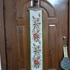 Vintage AUSTRIAN Estate Needlepoint Bell Pull with Bell Wall Hanging with Bronze Hardware, FLORAL TAPESTRY Decorative Hardware.A Rare Find.