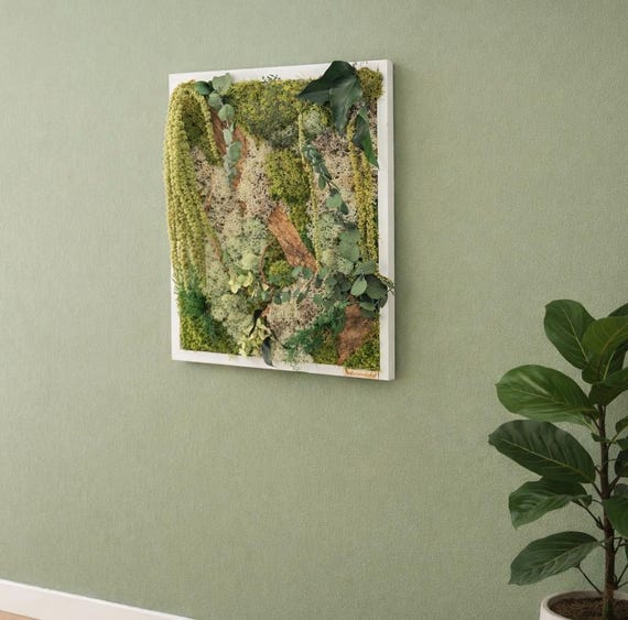 Tableau mural végétal en mousse naturelle stabilisée–  déco nature zen et poétique – « forêt exotique »
