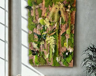 Cadre végétal stabilisée unique sur écorce de liège véritable – Décoration d'intérieur artisanale – « forêt tropicale »