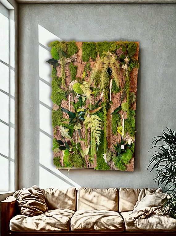 Cadre végétal stabilisée unique sur écorce de liège véritable – Décoration d'intérieur artisanale – « forêt tropicale »