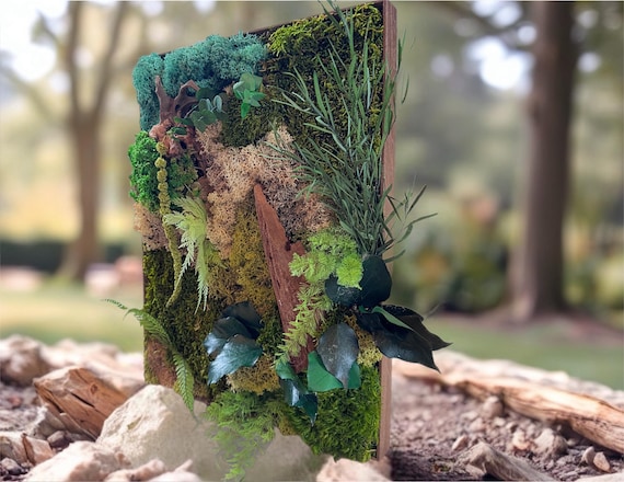 Tableau végétal en mousse naturelle stabilisée – tableau mural déco nature zen – « forêt exotique » Art végétal unique- Cadeau déco