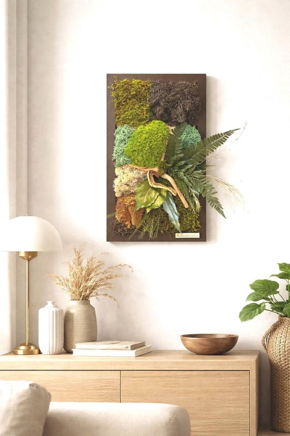 Cadre végétal stabilisé vertical– Décoration murale naturelle sans entretien